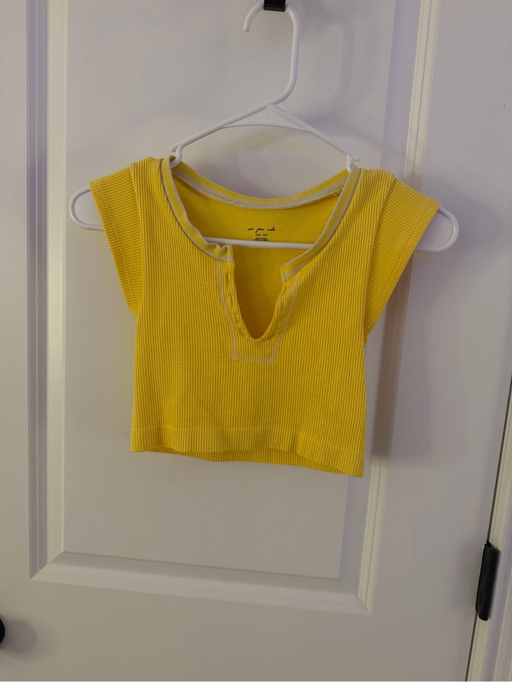 Yellow Ribbed Crop Top with Notch Neck
